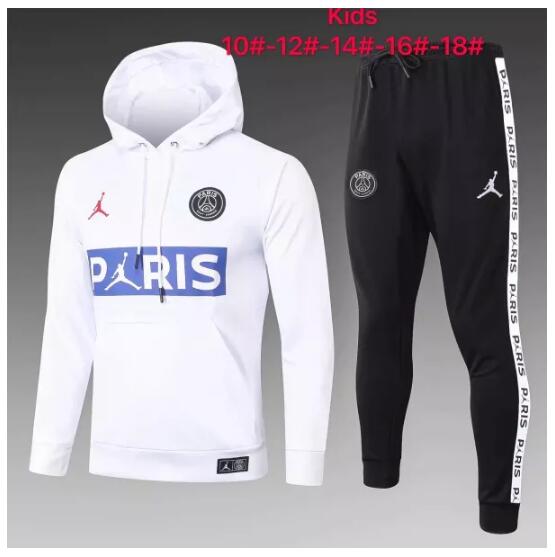 Kids PSG Jordan White Sweat Shirt and Pants Training Suits 2020/21